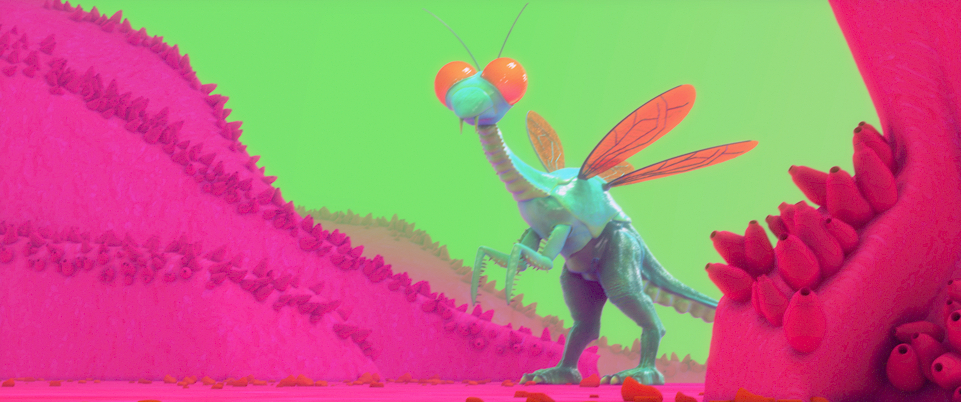 mantisaurus 3d dinosaur insect design in surreal alien landscape